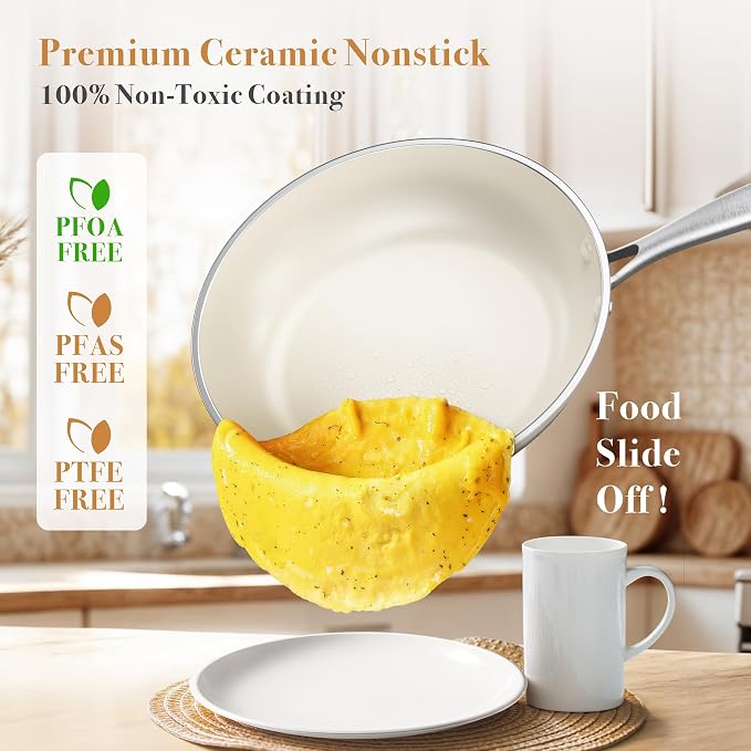 PekGema Ceramic Pots and Pans Set, Nonstick Kitchen Cookware, Oven Safe Cooking - Image 3