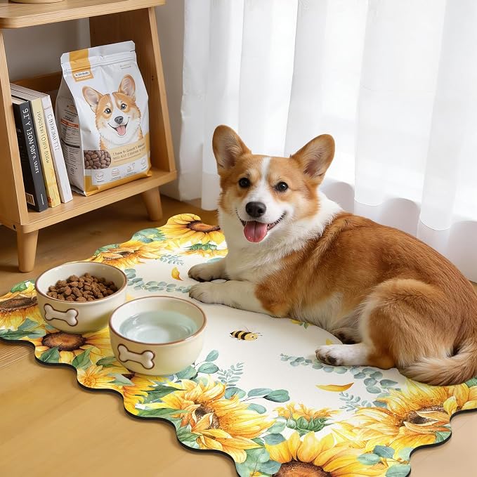 LOKHOM Scalloped Floral Dish Drying Mat, Cuttable Hide Stain Non-slip Drying Mat - Image 5