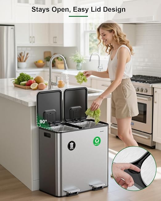 Lovewind 2×11.5 Gallon Dual Trash Can, Stainless Steel Dual Garbage and - Image 4