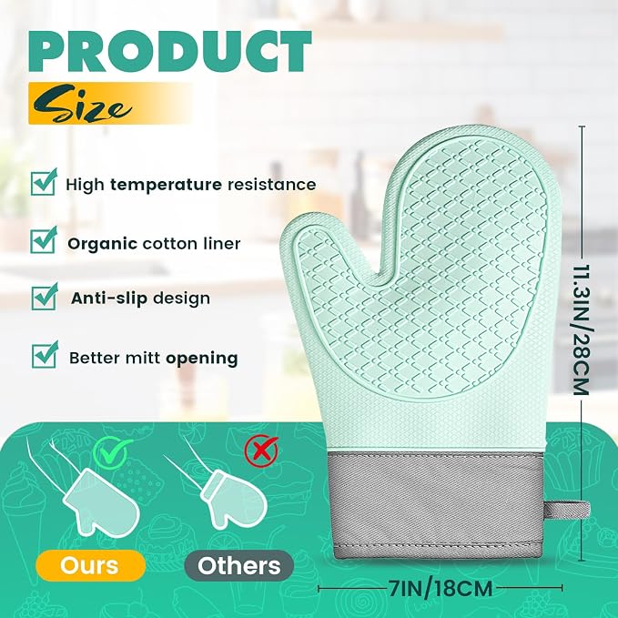 Silicone Oven Mitts, Waterproof Non Slip Grip Oven Gloves - Image 2