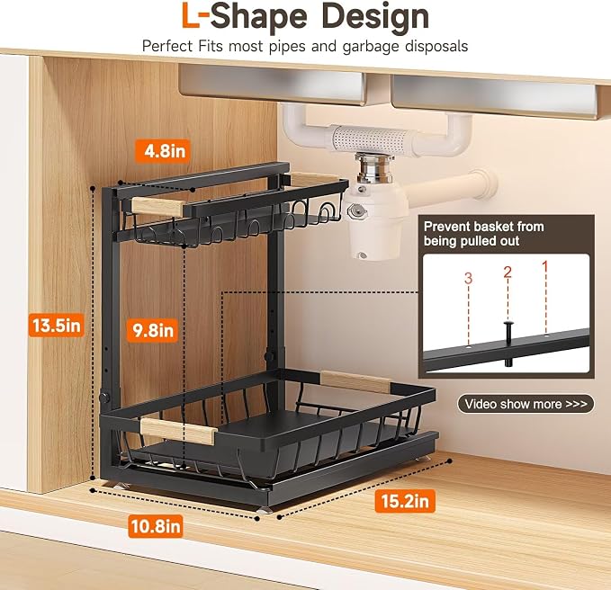Sevenblue 2 Packs Under Sink Organizer, Height Adjustable 2 Tier Under Kitchen - Image 2