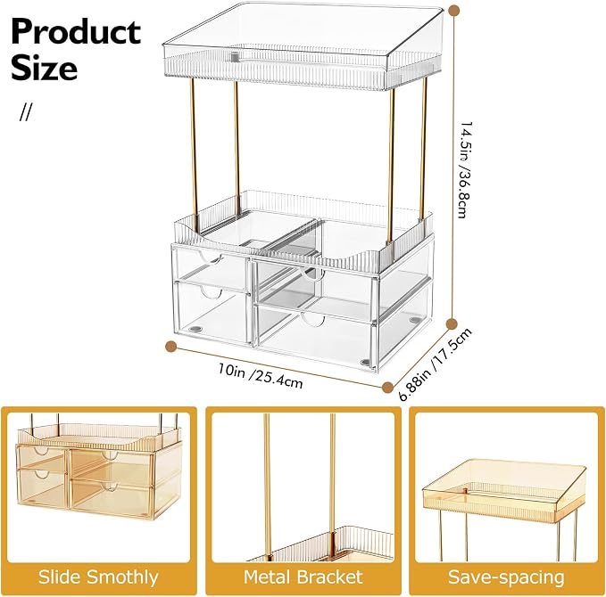 SNSLXH Makeup Organizer Bathroom Storage- 4 Tier 4 Drawer Makeup Storage - Image 2