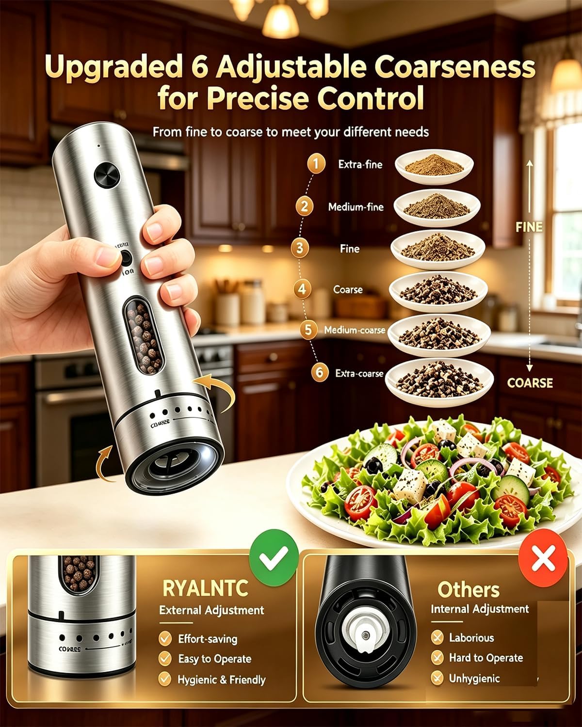 High & Low Variable Speeds Electric Salt and Pepper Grinder Set