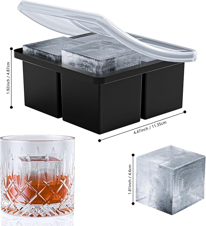 Bangp Large Ice Cube Tray for Whiskey, Silicone Ice Cube Trays 2 Pack, Large - Image 3