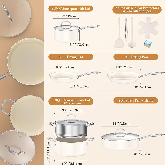 PekGema Ceramic Pots and Pans Set, Nonstick Kitchen Cookware, Oven Safe Cooking - Image 2