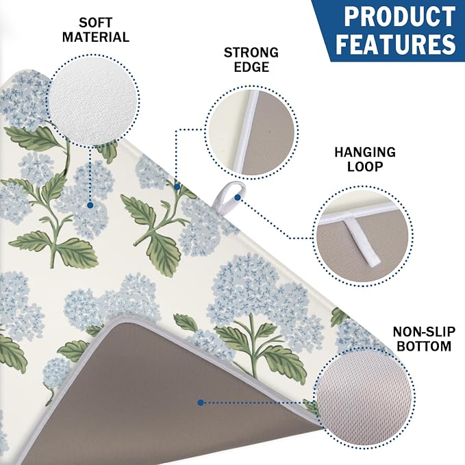 Blue Hydrangea Floral Dish Drying Mat - Image 3