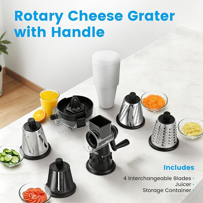 Rotary Cheese Grater Hand Crank, Vegetable Slicer - Image 3