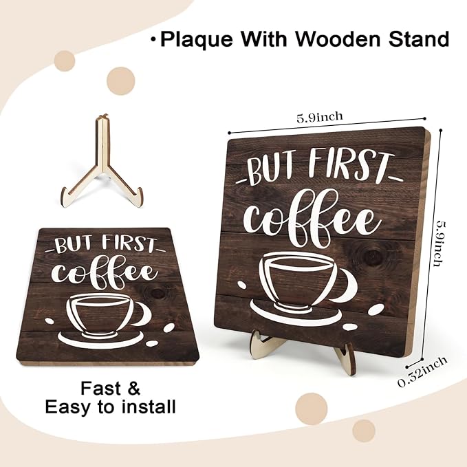 Vintage Coffee Bar Wooden Plaque Desk Sign, Farmhouse Wood Plaque Tabletop Decor - Image 2