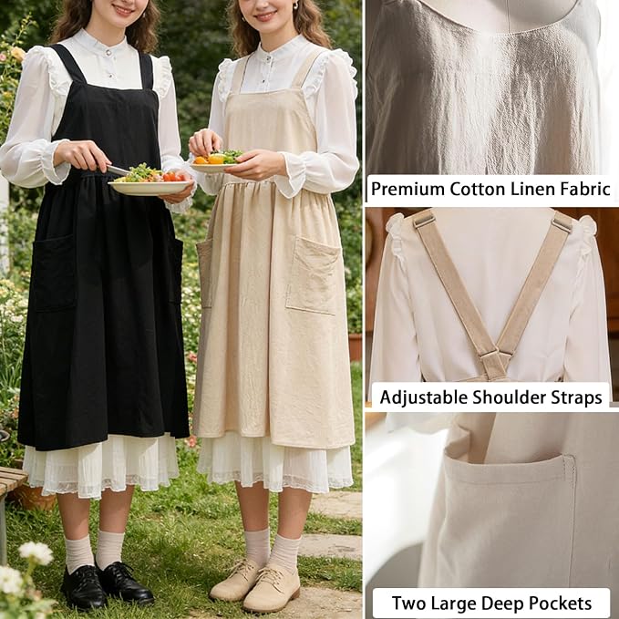 Uaussi Cotton Linen Apron Cross Back Work Apron - Image 2