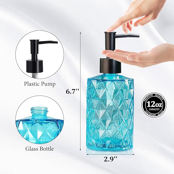 Clear Ocean Blue Glass Soap Dispenser - Image 2