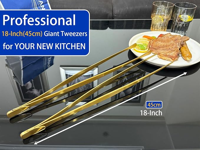 JETKONG 2 Pcs 18 Inch Stainless Steel Grill Tongs Heavy Duty Giant Tweezer Tongs - Image 4