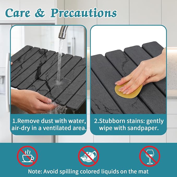 Stone Dish Drying Mat for Kitchen Counter, Absorbent Diatomaceous Earth Bath - Image 3