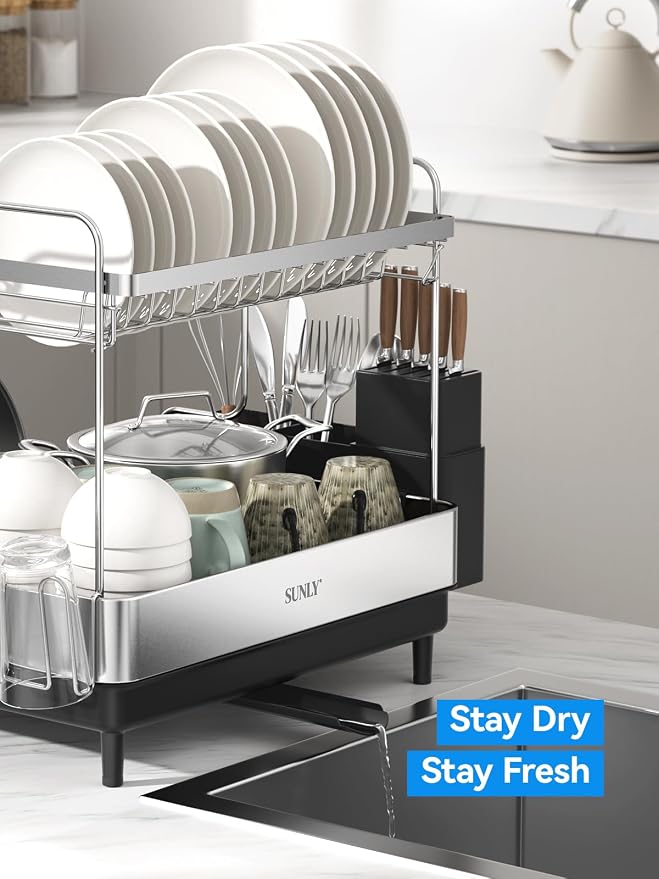 SUNLY 2 Tier Dish Drying Rack, Extra Large Dish Rack, Expandable Dish Racks - Image 7