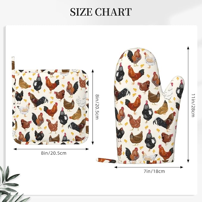 Rooster Hen Oven Mitts and Pot Holders Sets Silicone Rustic Domestic Animal - Image 3