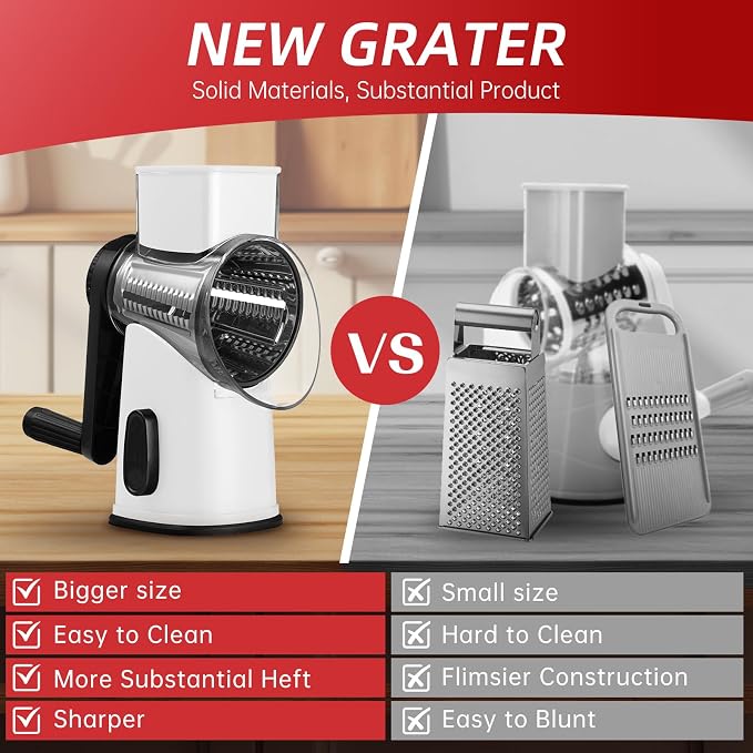 Rotary Cheese Graters with 4 Blades, Hand Crank Cheese Grater with Waffle Slicer - Image 5