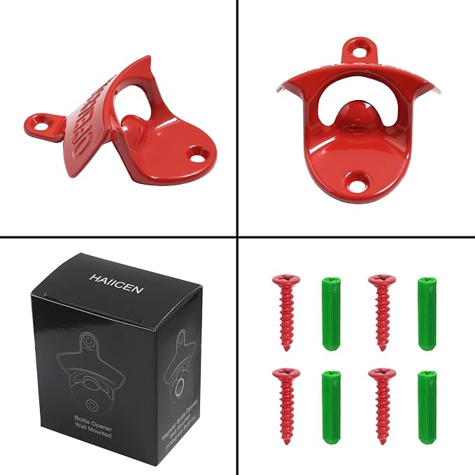 Red Beer Bottle Opener Wall Mounted, Stainless Cooler Mount Soda Cap Opener - Image 4