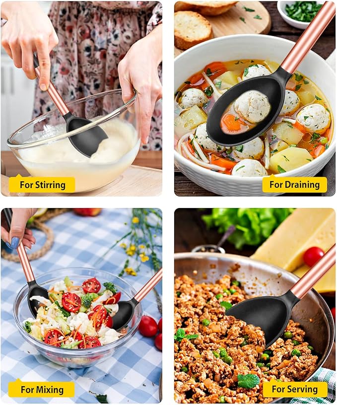 Pack of 2 Large Silicone Cooking Spoons, Non Stick Solid Basting Spoon - Image 4