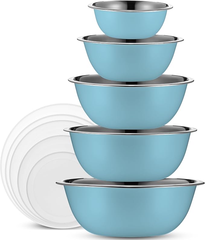 WHYSKO Stainless Steel Mixing Bowl Set, 10 Piece Stainless Steel Mixing Bowls by WHYSKO