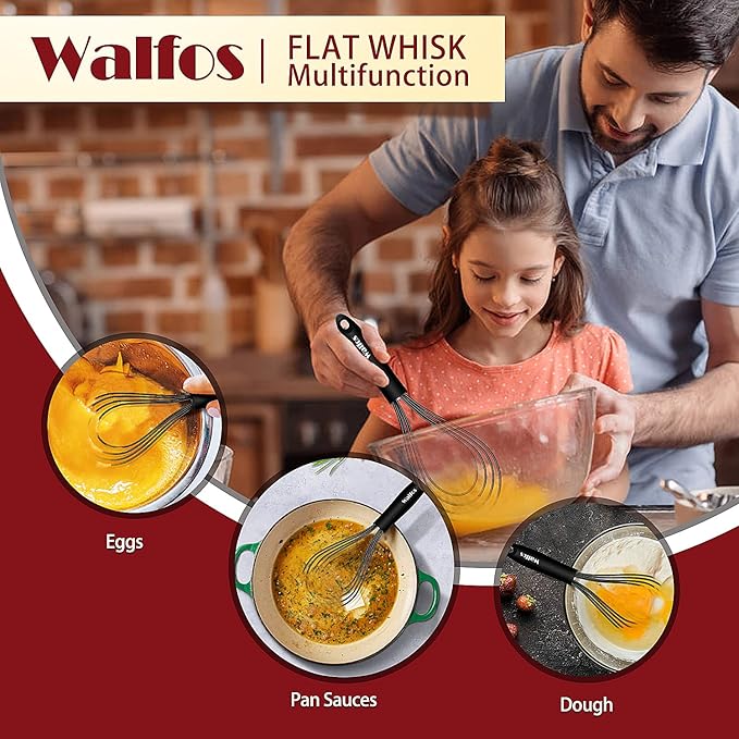 Walfos Silicone Flat Whisk, 11inch Flat Whisk Non Scratch Coated Flat Whisks - Image 7