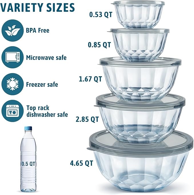 Freshmage Mixing Bowls with Airtight Lids Sets, 5 Packs Thick Glass Nesting - Image 3