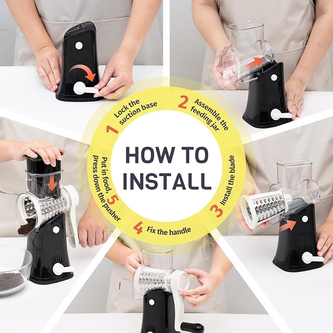 5-in-1 Rotary Cheese Grater Hand Crank, Vegetable Slicer Shredder - Image 8