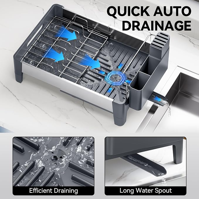 Urackify Expandable Dish Drying Rack, Stainless Steel Dish Rack - Image 4