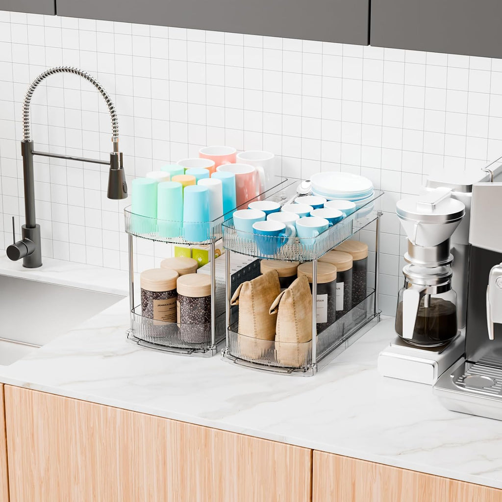 2 Pack Large Pull Out Bathroom Organizers and Storage,2 Tier 12.8′′
