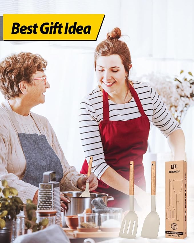Pack of 2 Silicone Cooking Spatula, Heat Resistant Solid Turner, Non Stick - Image 7