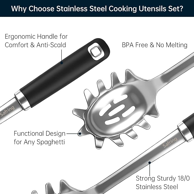 Safring Stainless Steel Soup Ladle and Spaghetti Spoon Set, Heat Resistant - Image 3