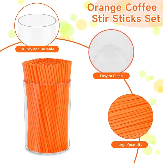 500 Pcs Neon Orange Coffee Stir Sticks Set Acrylic Stir Stick Holder Heather - Image 3