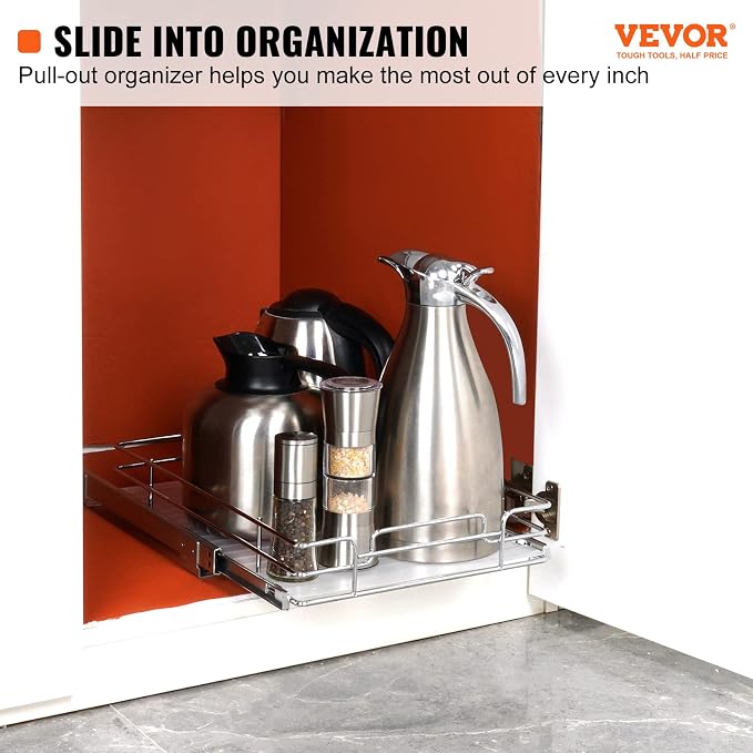 VEVOR 12.5"Wx21"Dx3.5"H Pull Out Cabinet Organizer, Heavy Duty Slide Out Pantry - Image 2