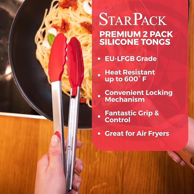 StarPack Premium Silicone Kitchen Tongs Set of 2 - Image 3