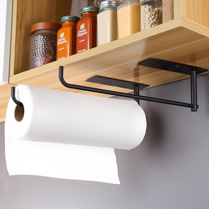 SUNTECH 2 Pack Paper Towel Holder Under Cabinet, Adhesive or Drilling Paper by Suntech