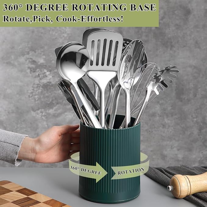HOMQUEN 360° Rotating Utensil Holder, 6.3''+4.7'' Plastic Kitchen Utensil Holder - Image 3