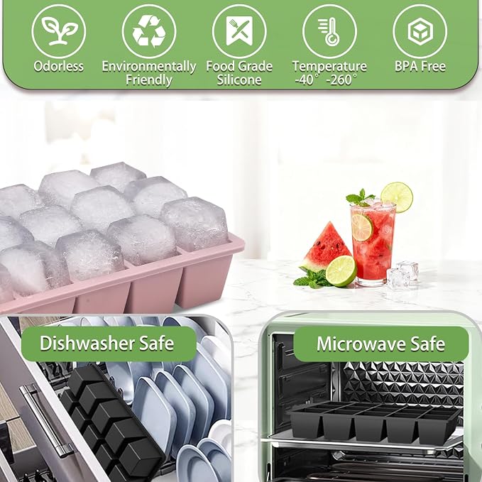 Ice Cube Trays for Freezer, 2 Pack Easy Release Slicone Ice Cube Tray - Image 5