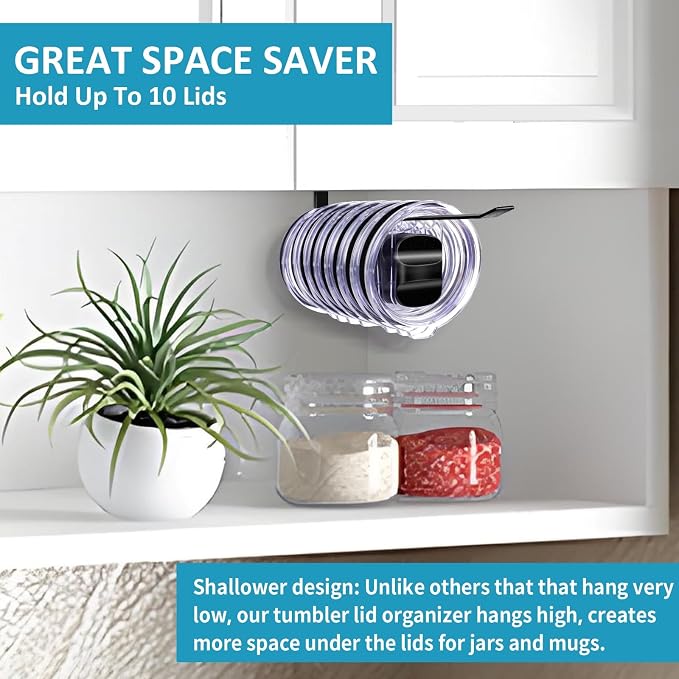 Shallow Tumbler Lid organizers for Cabinet, Space Saving Yeti Tumbler Lid Holder - Image 3