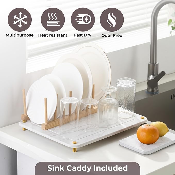 Stone Drying Mat for Kitchen Counter + Sink Caddy | 15.7"x11.8" Diatomaceous - Image 4