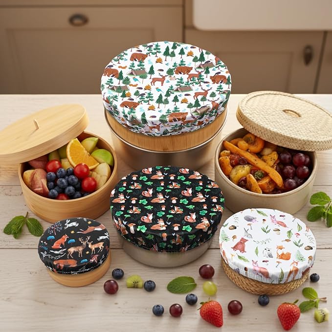 Patelai 10 Pcs Bowl Covers Reusable in 5 Size Stretch Cloth Fabric Elastic Food - Image 2