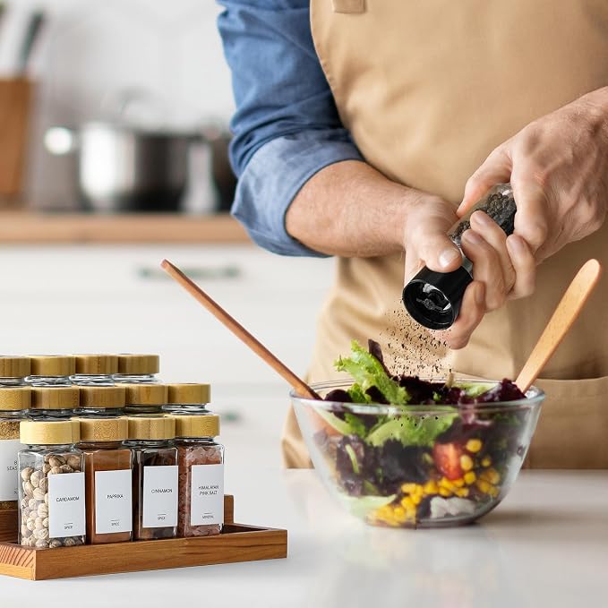AOZITA 14 Pcs Spice Jars with Bamboo Lids - 4oz Square Spice Bottles with Spice - Image 8