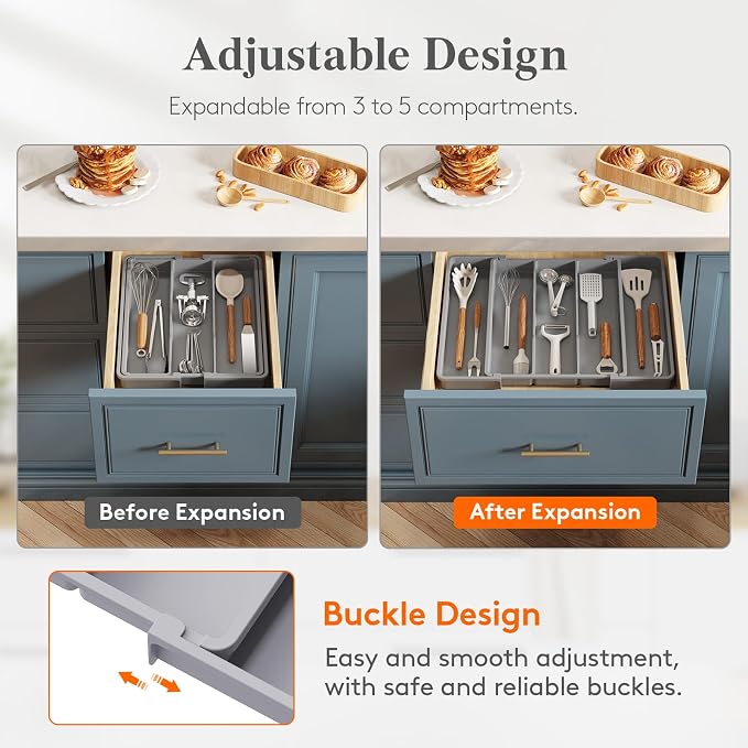 Lifewit Utensil Organizer for Kitchen Drawers, Expandable Cooking Utensil Tray - Image 4