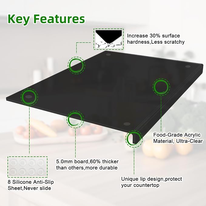 Acrylic Cutting Board with Counter Lip | 60% Thicker & Durable | BPA-Free & - Image 2