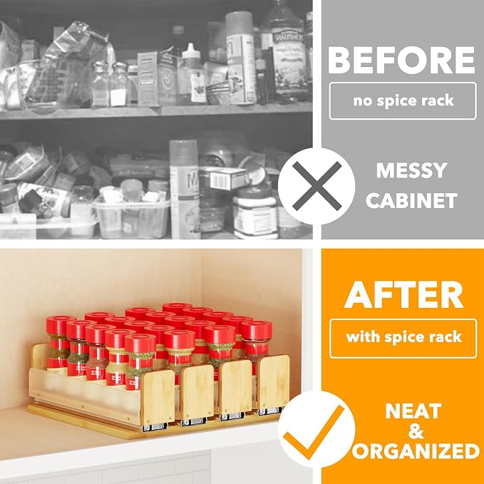 SpaceAid Bamboo Pull Out Spice Rack Organizer - Image 2