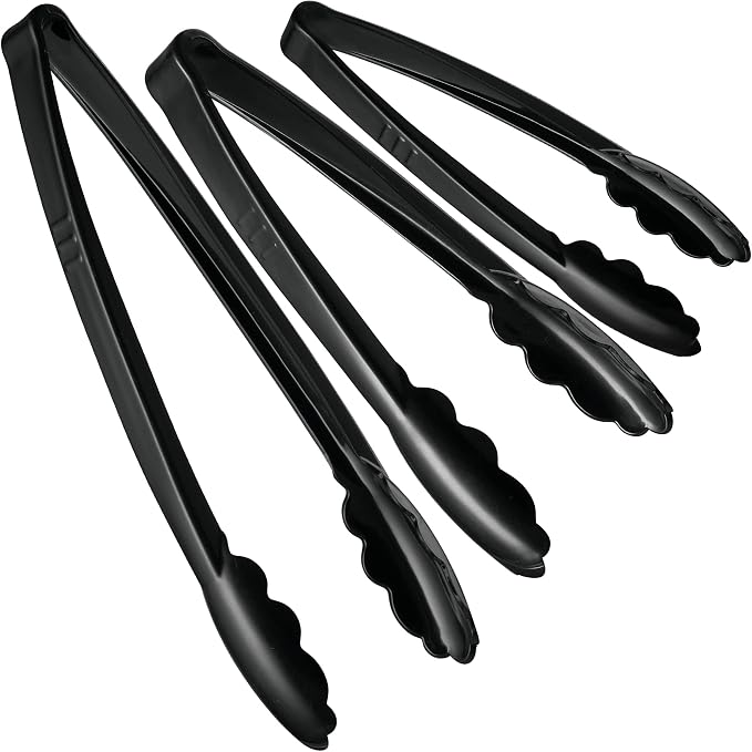 Plasticpro Heavy Duty Reusable Black Serving Tongs Combo Set by PLASTICPRO