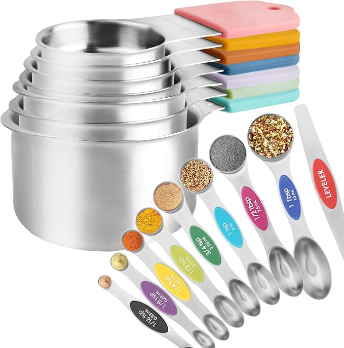 16 Pcs Magnetic Measuring Cups and Spoons Set, Stackable Metal Measure Cup by RUNZI