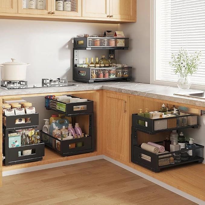 Under Sink Organizer, 2-Tier Dual Pull Out Cabinet Organizer Drawers - Image 6