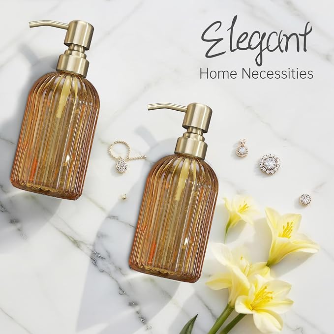 16 OZ Amber Glass Soap Dispenser, Amber Stripe Bathroom Hand Soap Dispensers - Image 6