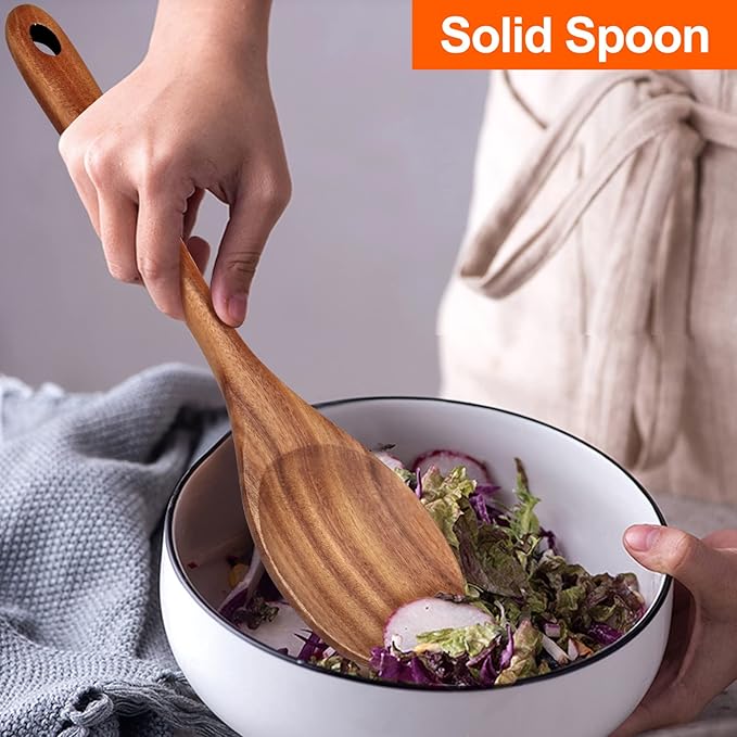 2-Piece 14 inch Large Wooden Spoon Set Non Toxic Solid Wood Spoons Cooking - Image 3