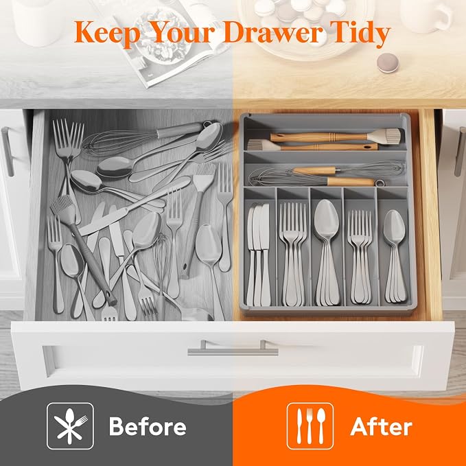 Lifewit Silverware Drawer Organizer Tray, Plastic Cutlery Storage - Image 8