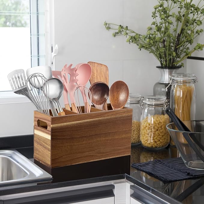 ALELION Acacia Wood Utensil Holder Organizer - Image 3