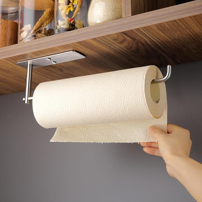 ZUNTO Paper Towel Holder Under Cabinet, Adhesive and Screwed Paper Towel Rack - Image 5